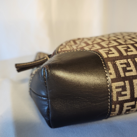 SOLD Fendi Zucchino FF Logo Canvas Tote Brown Bag With Gold Charm - Picture 7 of 16